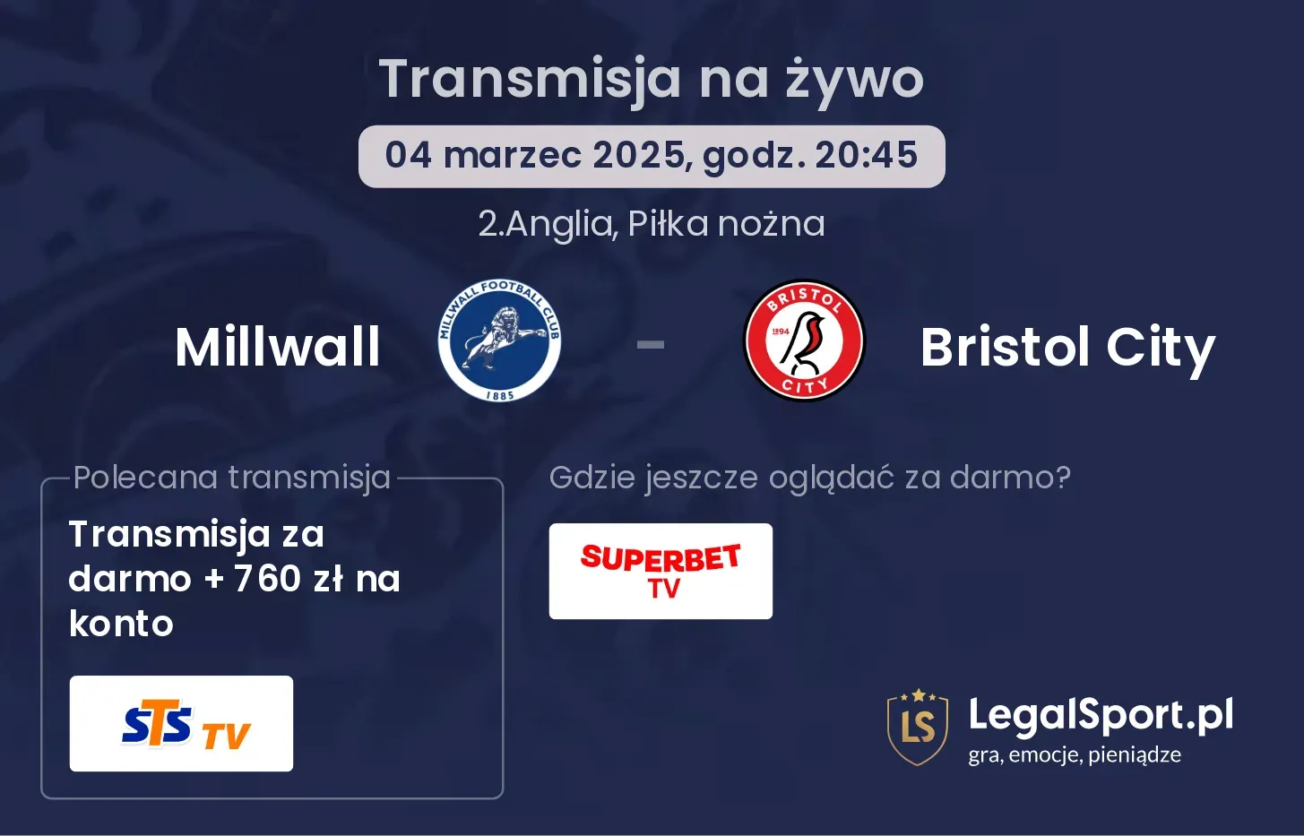 Millwall - Bristol City transmisja na żywo