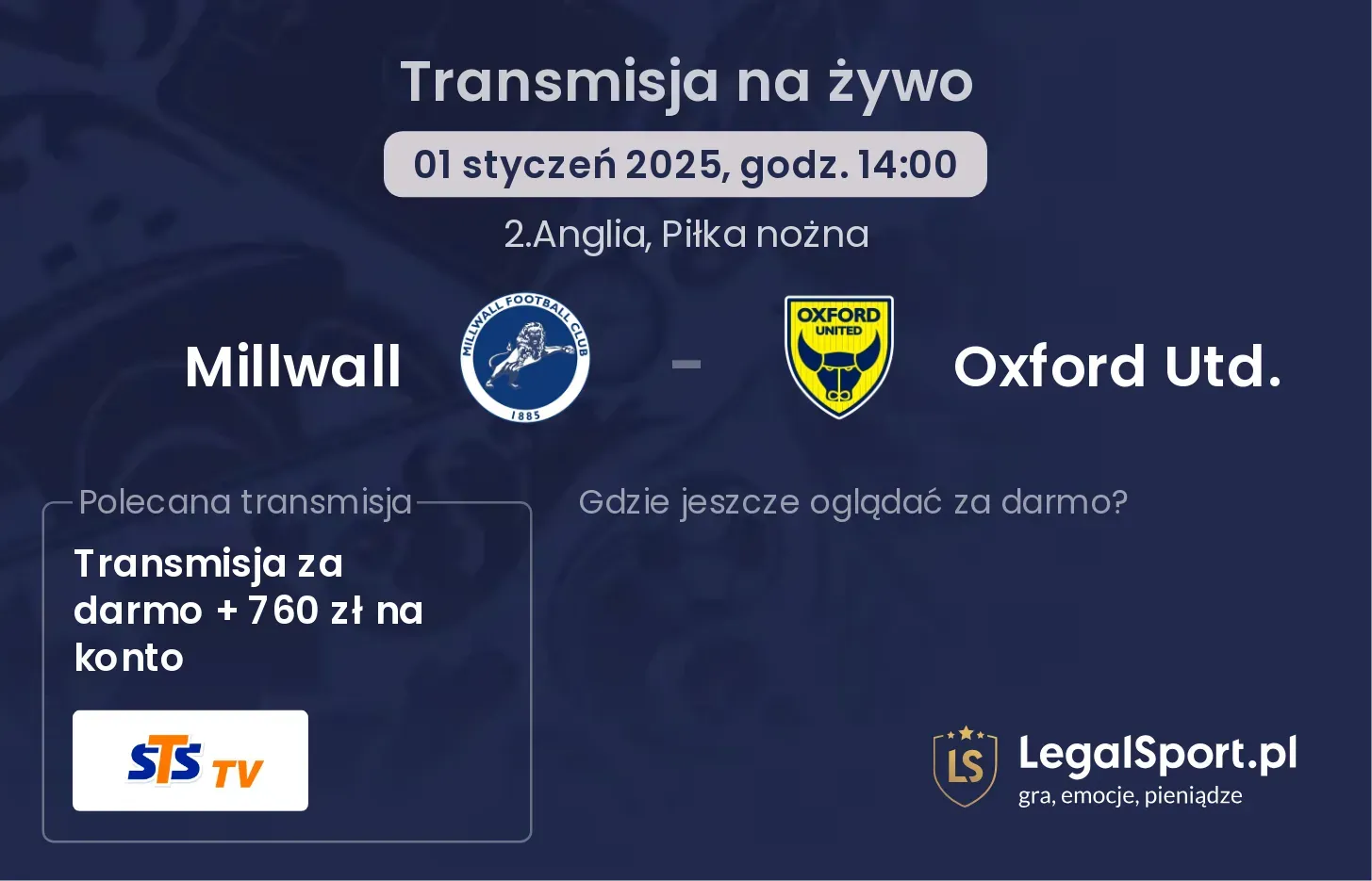 Millwall - Oxford Utd. transmisja na żywo