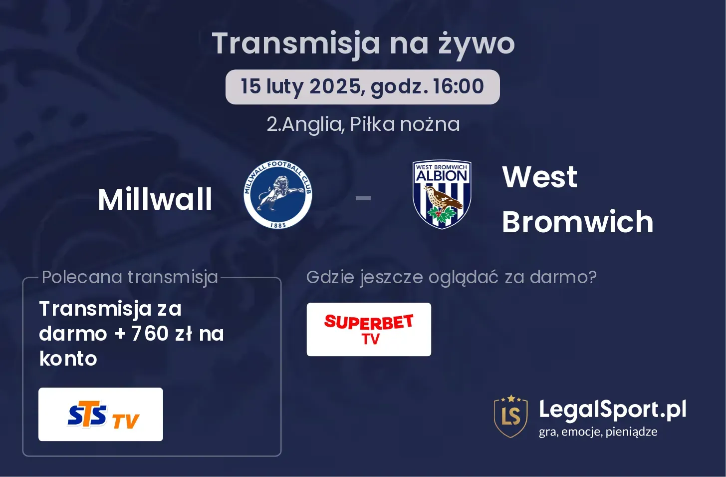 Millwall - West Bromwich transmisja na żywo