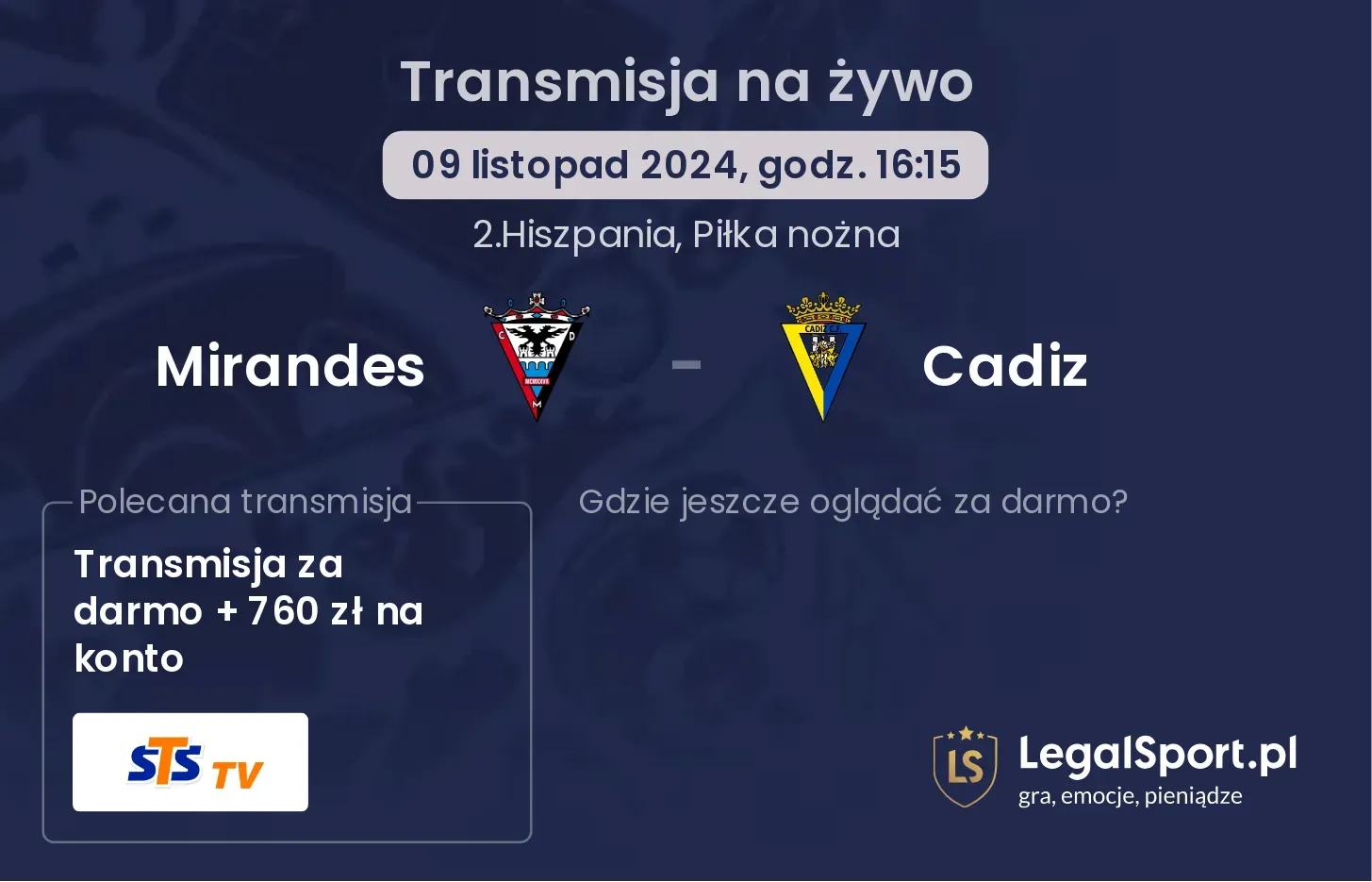 Mirandes - Cadiz transmisja na żywo