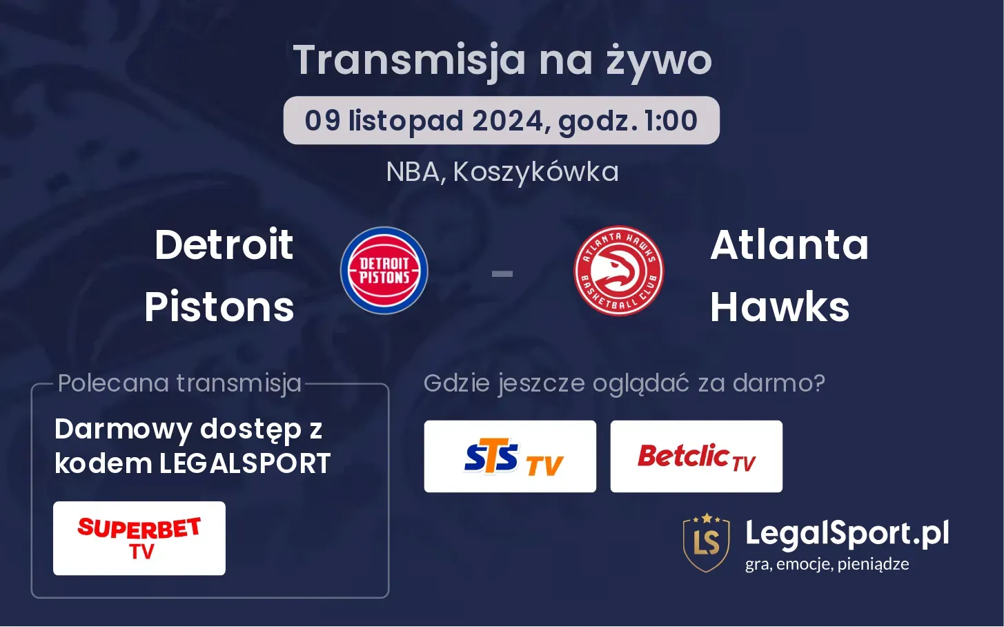 Detroit Pistons - Atlanta Hawks transmisja na żywo