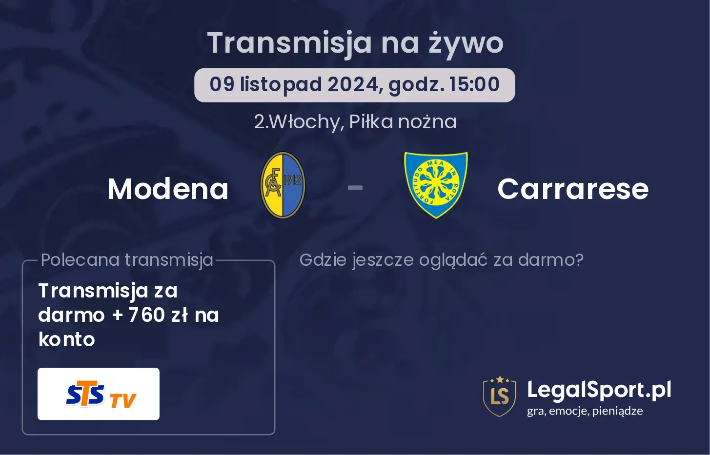 Modena - Carrarese transmisja na żywo