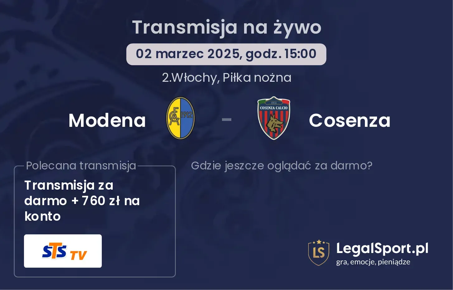 Modena - Cosenza transmisja na żywo