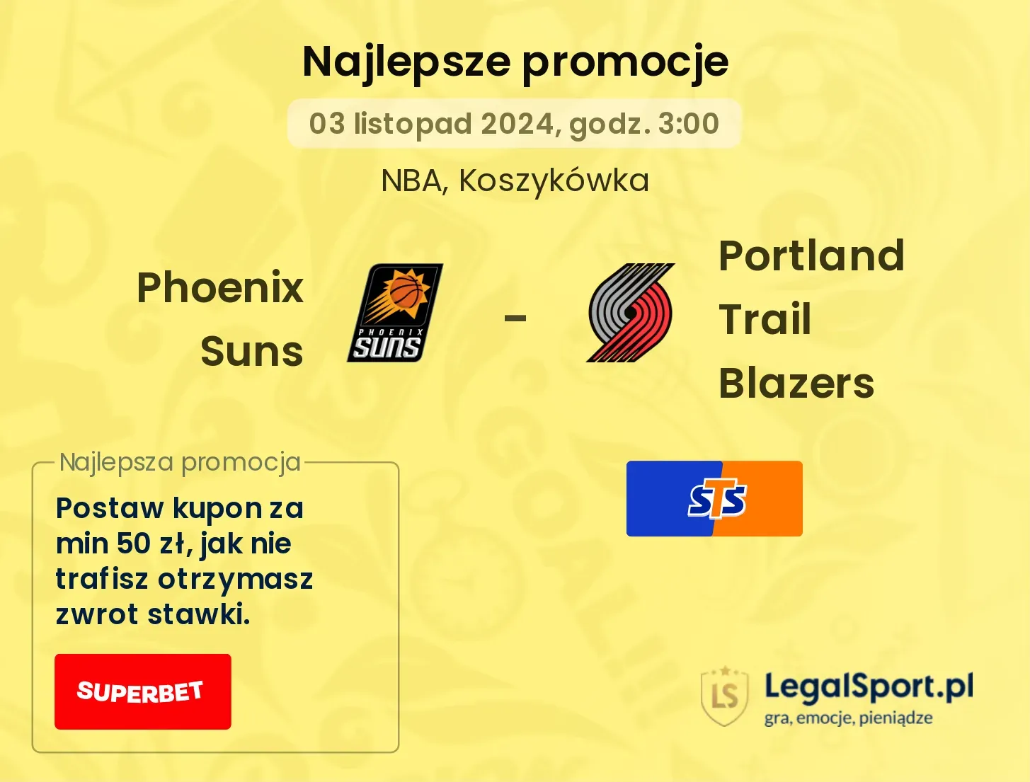 Phoenix Suns - Portland Trail Blazers promocje bonusy na mecz