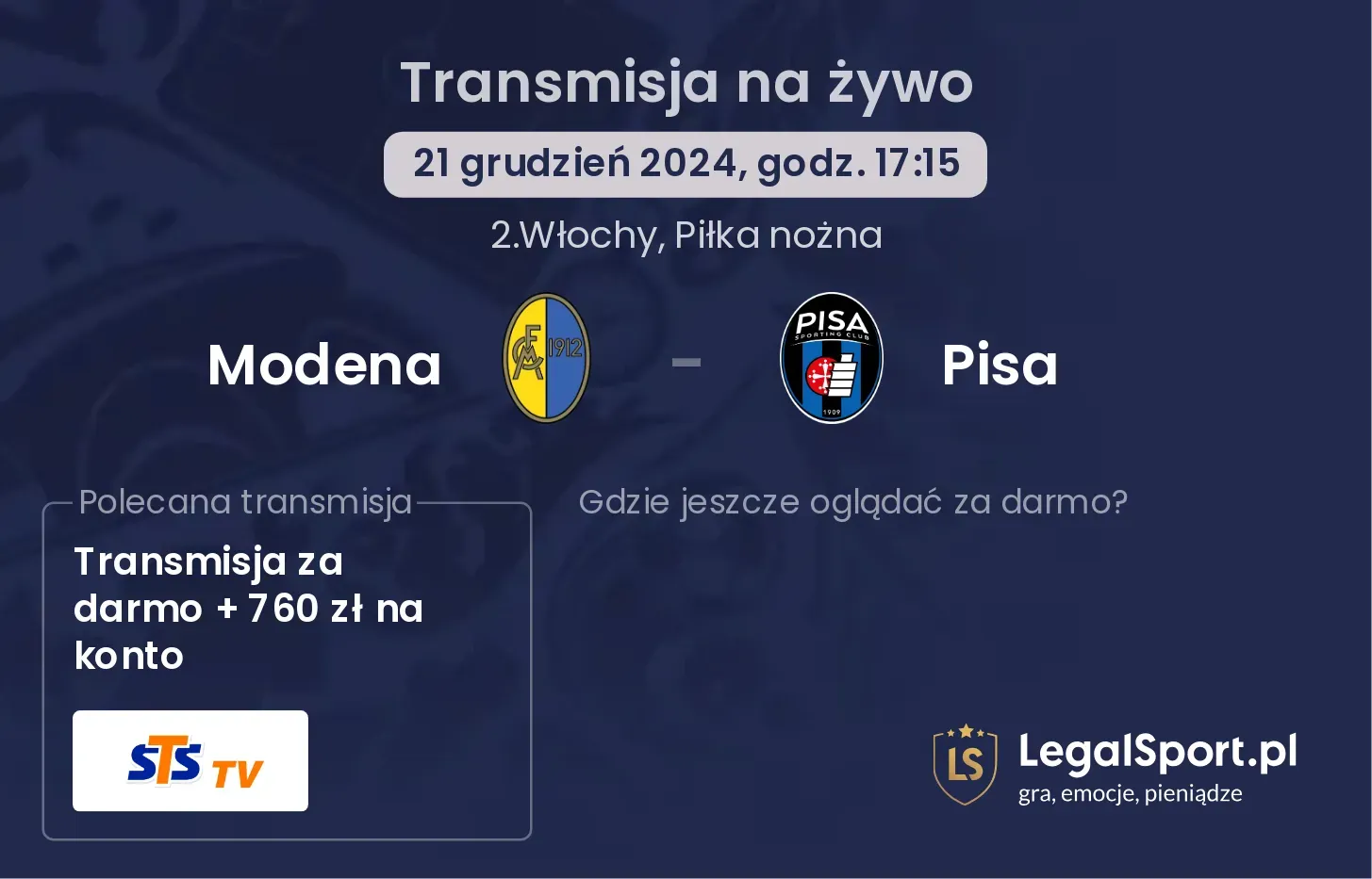 Modena - Pisa transmisja na żywo