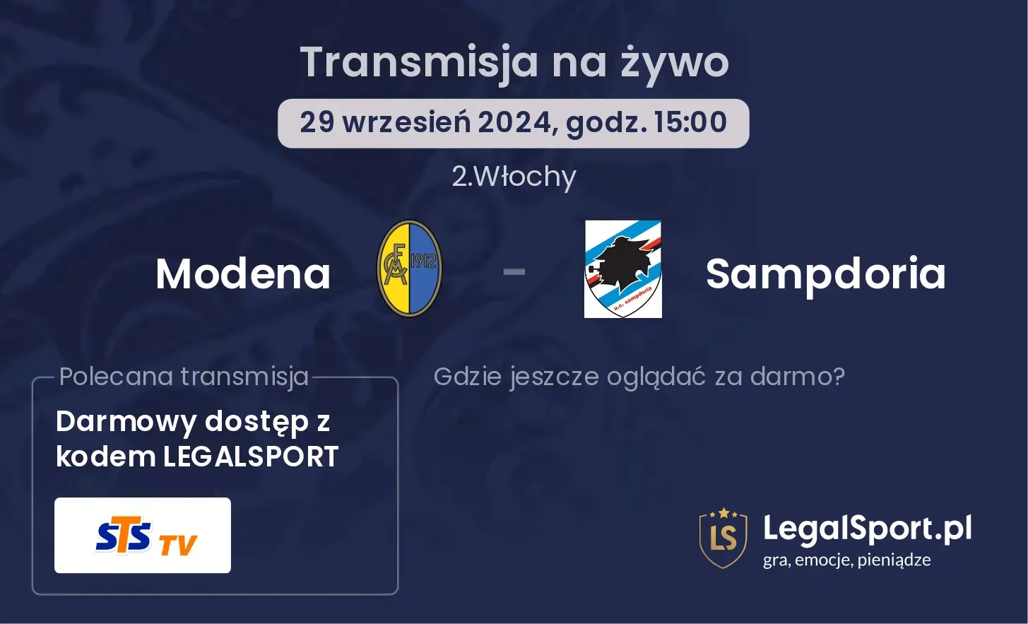 Modena - Sampdoria transmisja na żywo