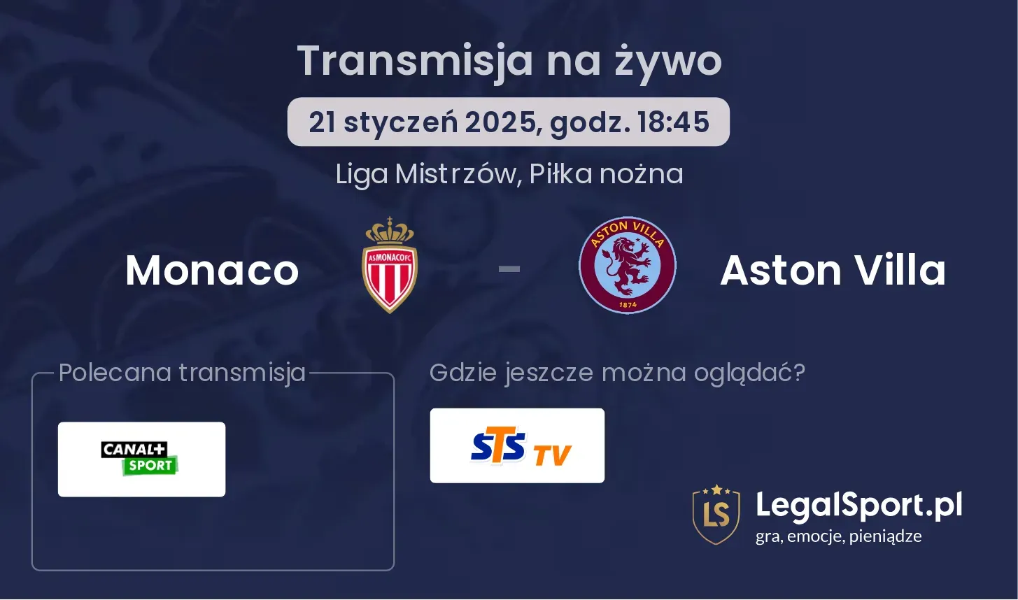 Monaco - Aston Villa transmisja na żywo