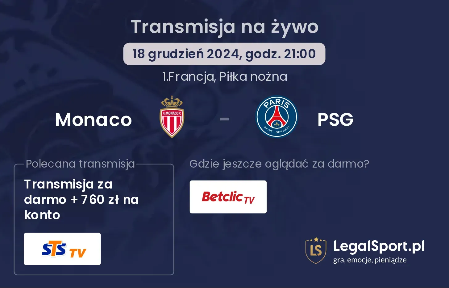 Monaco - PSG transmisja na żywo