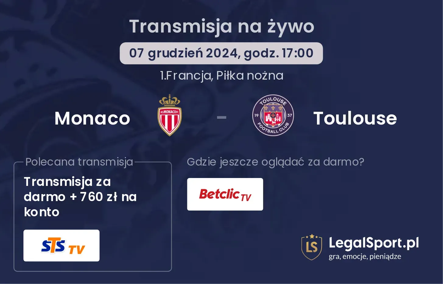 Monaco - Toulouse transmisja na żywo