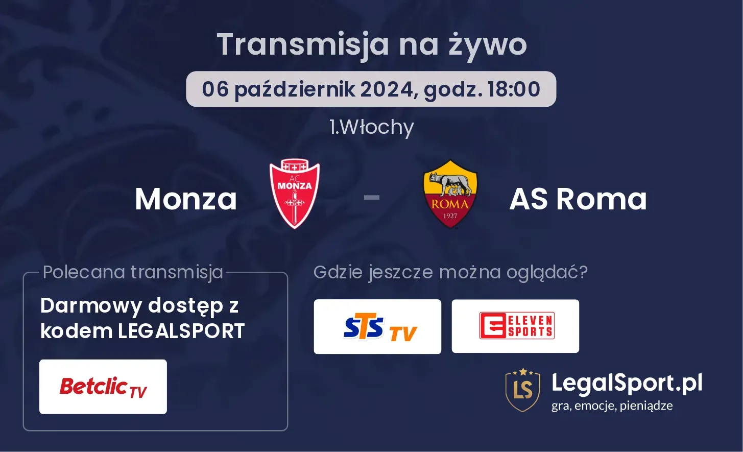 Monza - AS Roma transmisja na żywo