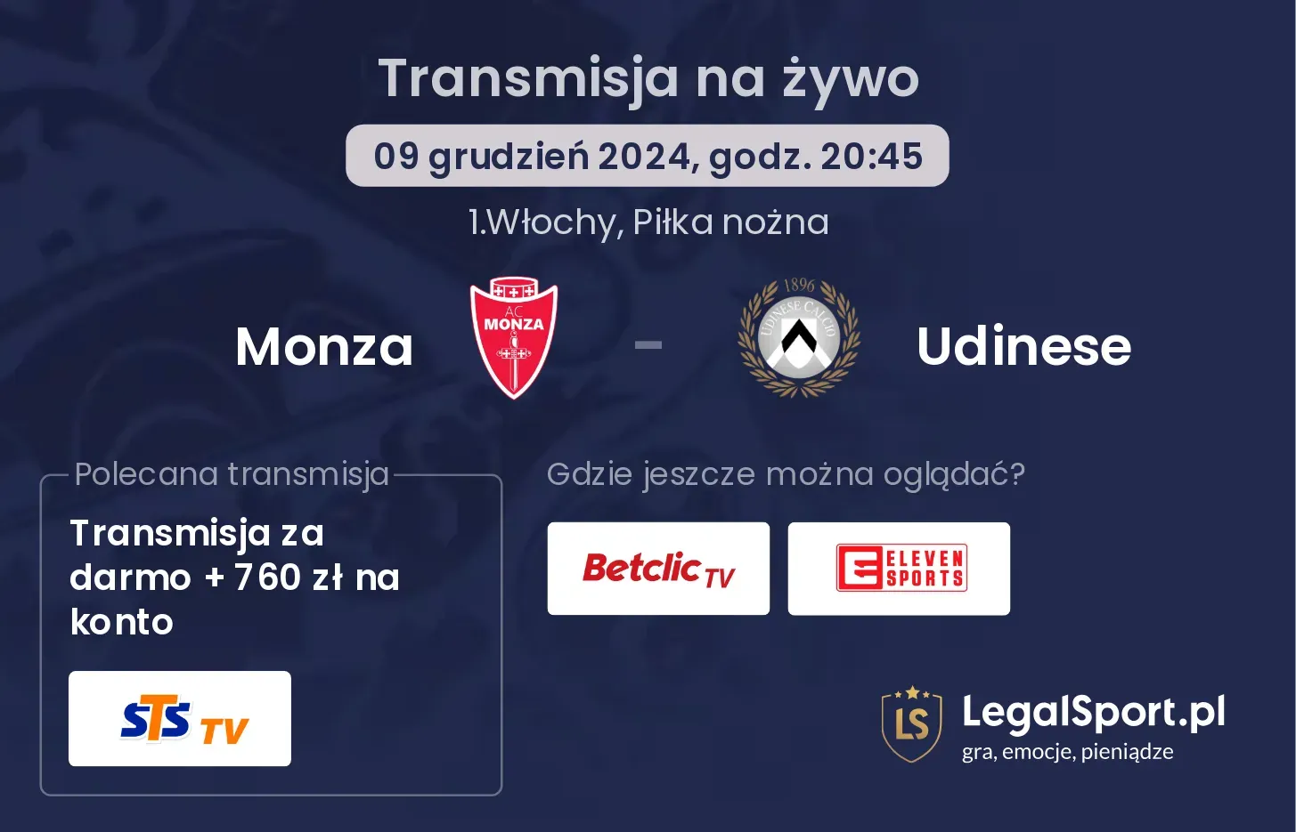 Monza - Udinese transmisja na żywo