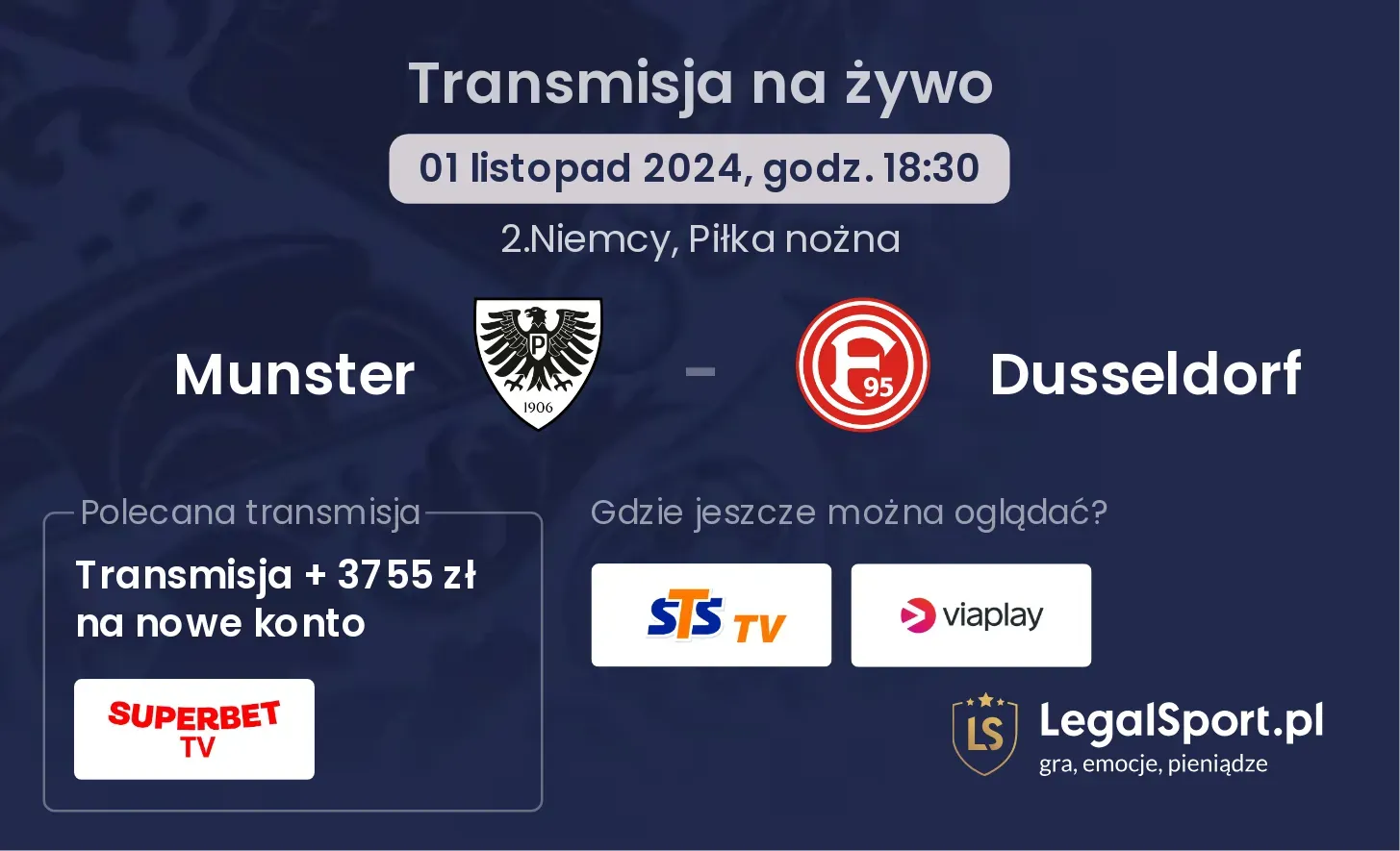 Munster - Dusseldorf gdzie oglądać? 01.11, godz. 18:30