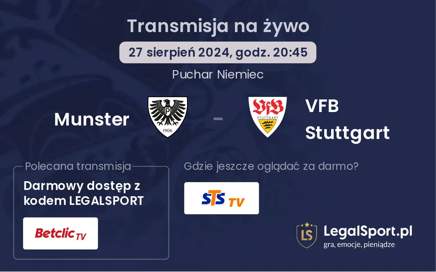 Munster - VFB Stuttgart transmisja na żywo