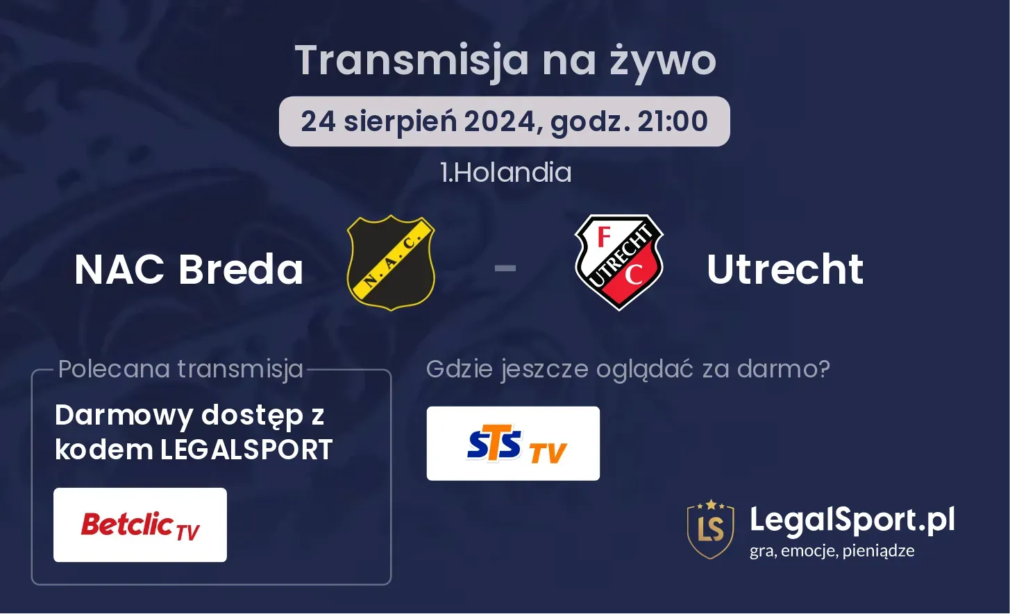 NAC Breda - Utrecht gdzie oglądać? 24.08, godz. 21:00