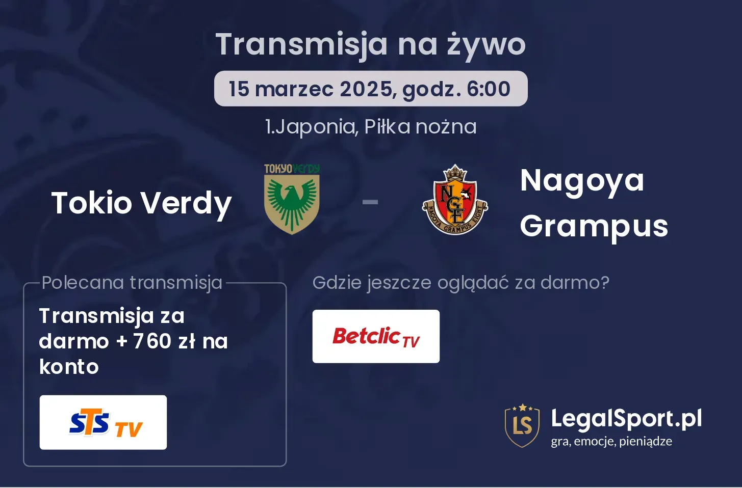 Tokio Verdy - Nagoya Grampus gdzie oglądać?