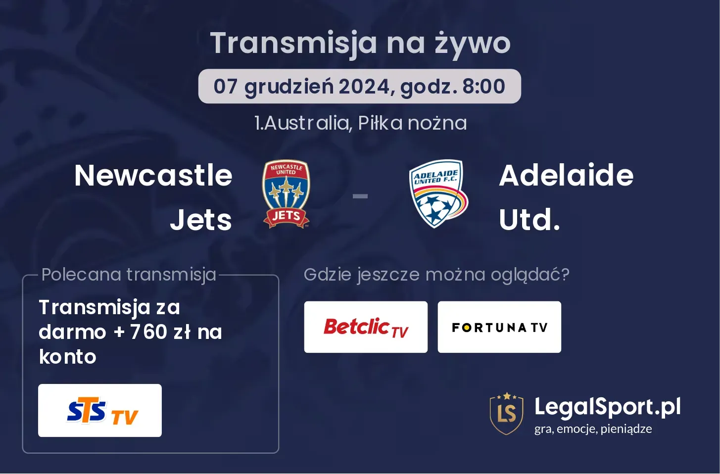 Newcastle Jets - Adelaide Utd. transmisja na żywo