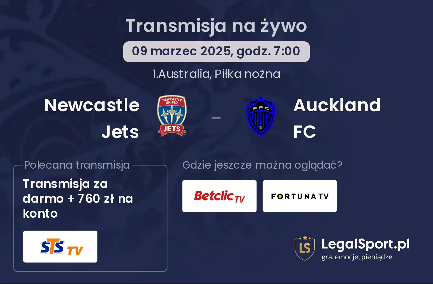 Newcastle Jets - Auckland FC transmisja na żywo