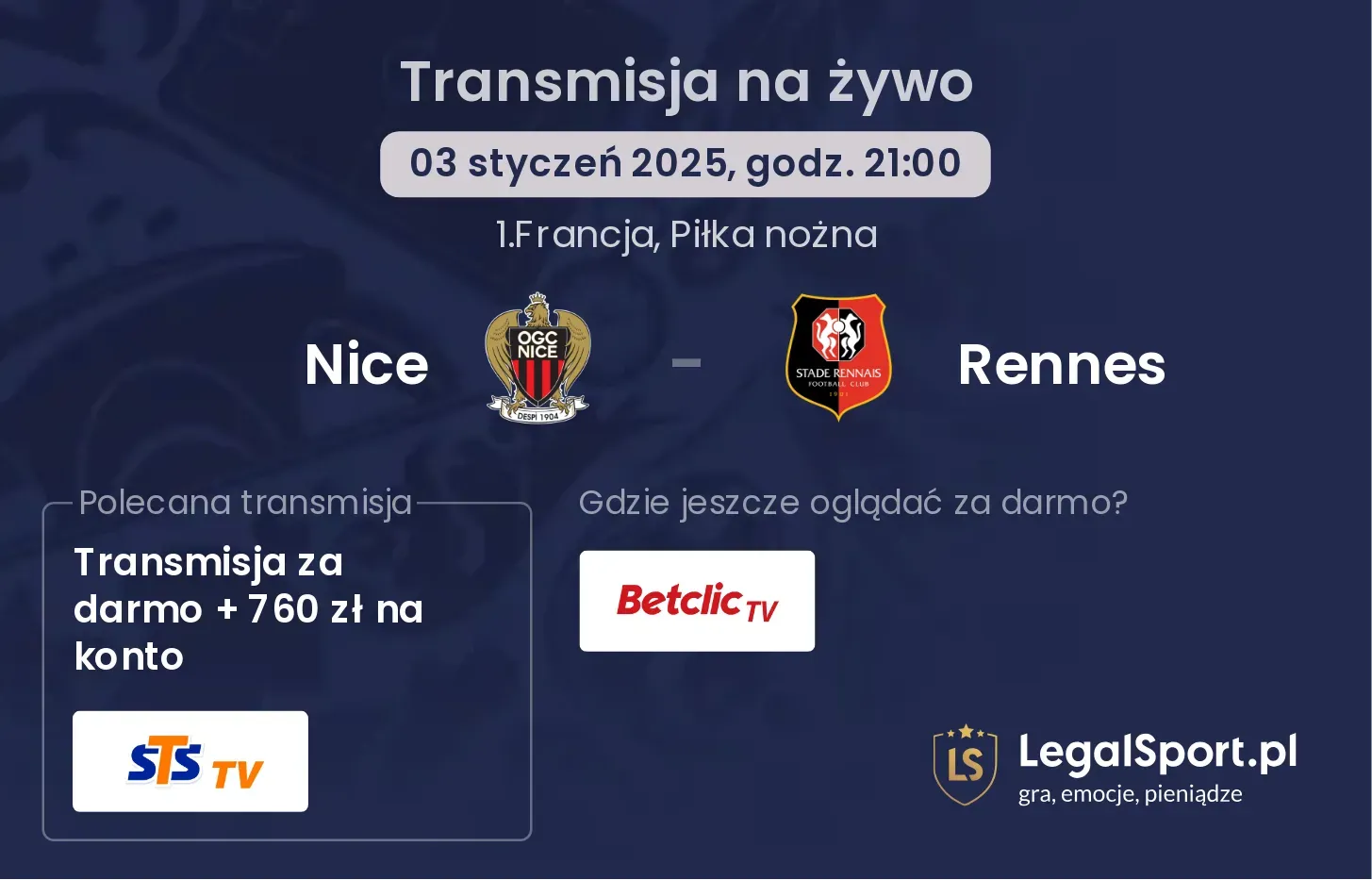 Nice - Rennes transmisja na żywo