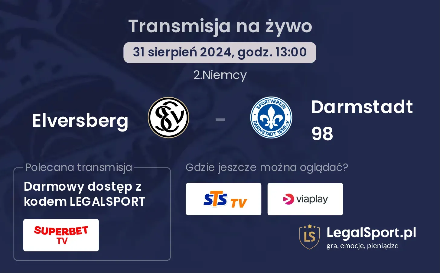 Elversberg - Darmstadt 98 transmisja na żywo