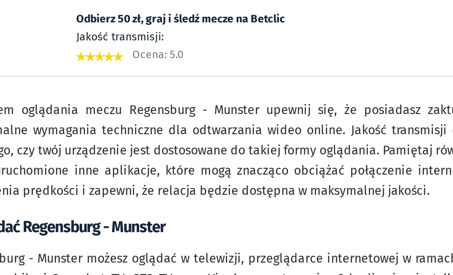 Regensburg - Munster transmisja na żywo