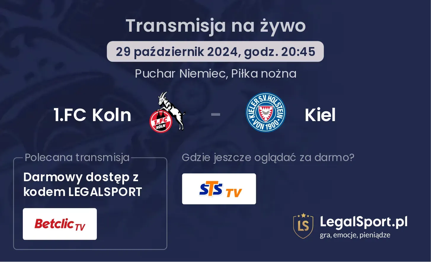 1.FC Koln - Kiel transmisja na żywo