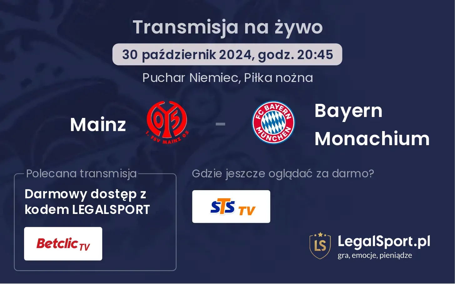 Mainz - Bayern Monachium transmisja na żywo