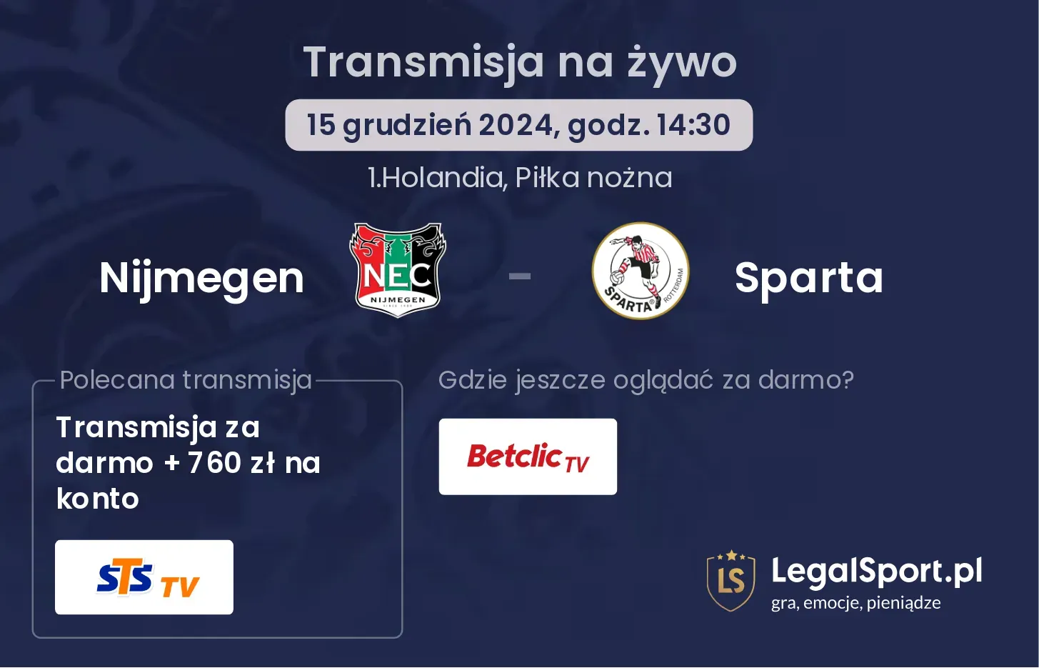 Nijmegen - Sparta transmisja na żywo