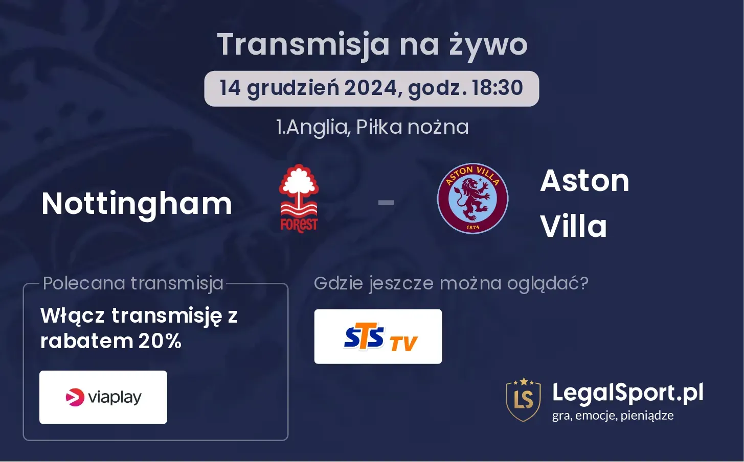 Nottingham - Aston Villa transmisja na żywo