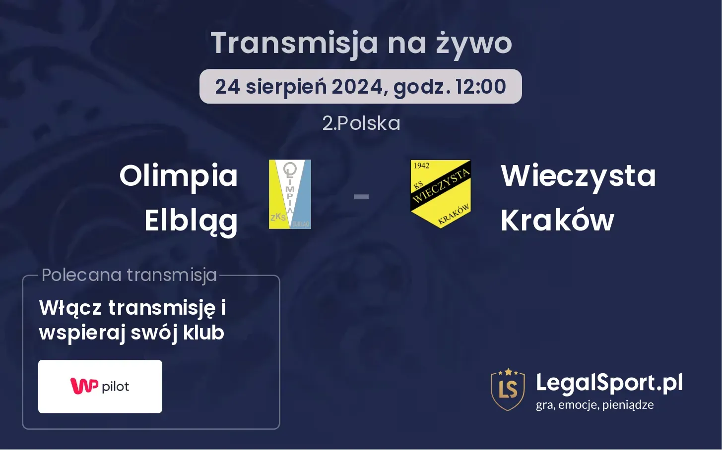 Olimpia Elbląg - Wieczysta Kraków gdzie oglądać? 24.08, godz. 12:00