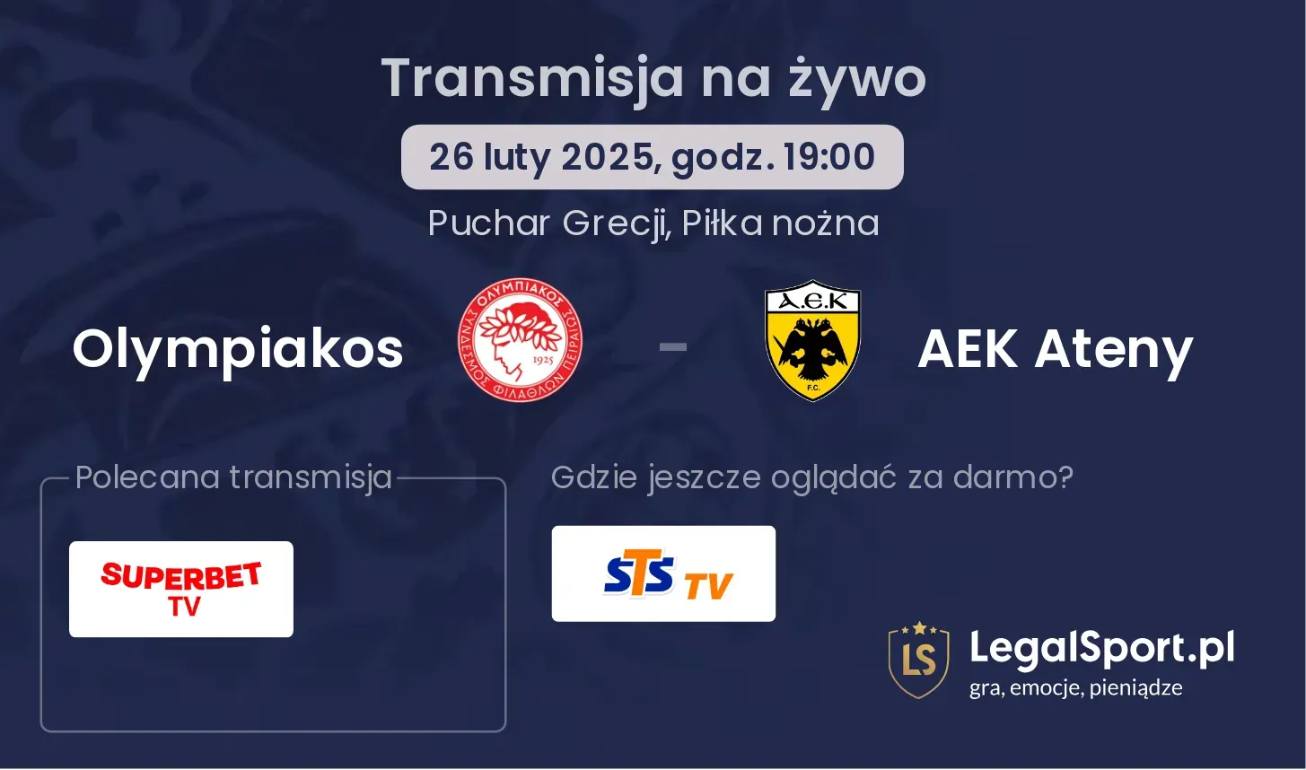 Olympiakos - AEK Ateny transmisja na żywo