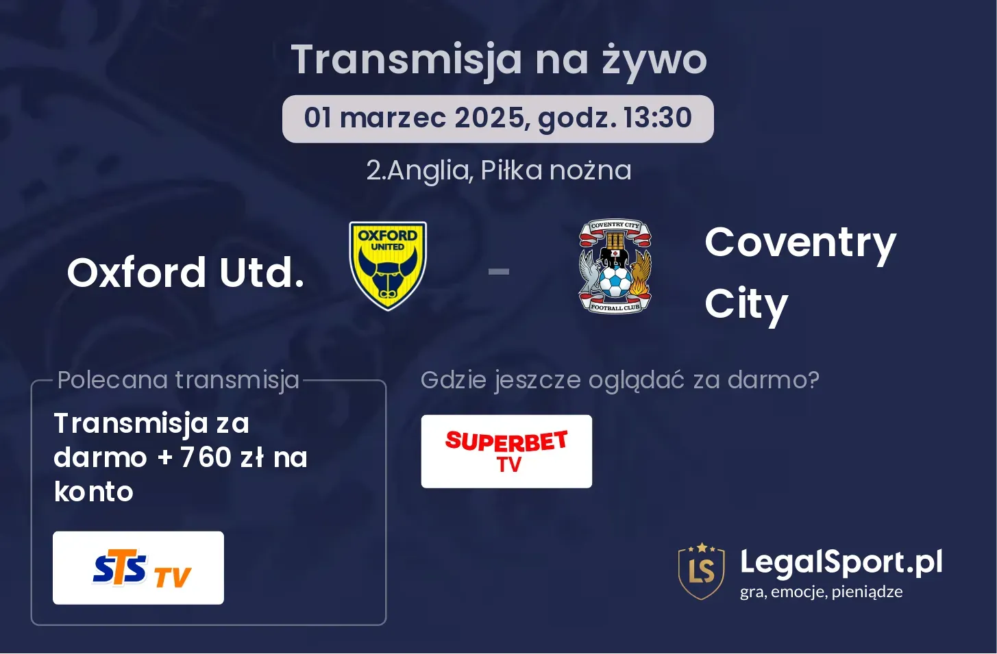 Oxford Utd. - Coventry City transmisja na żywo