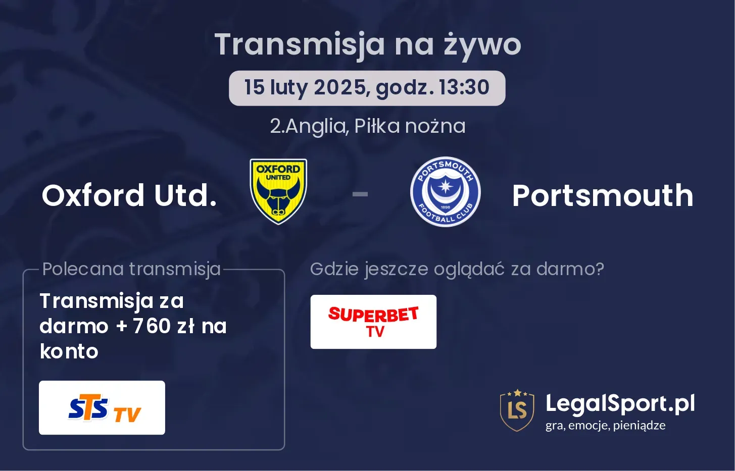 Oxford Utd. - Portsmouth transmisja na żywo