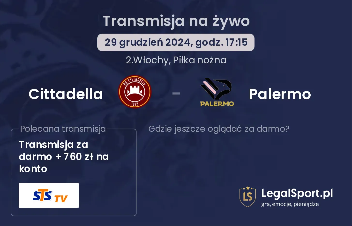 Cittadella - Palermo gdzie oglądać transmisję?