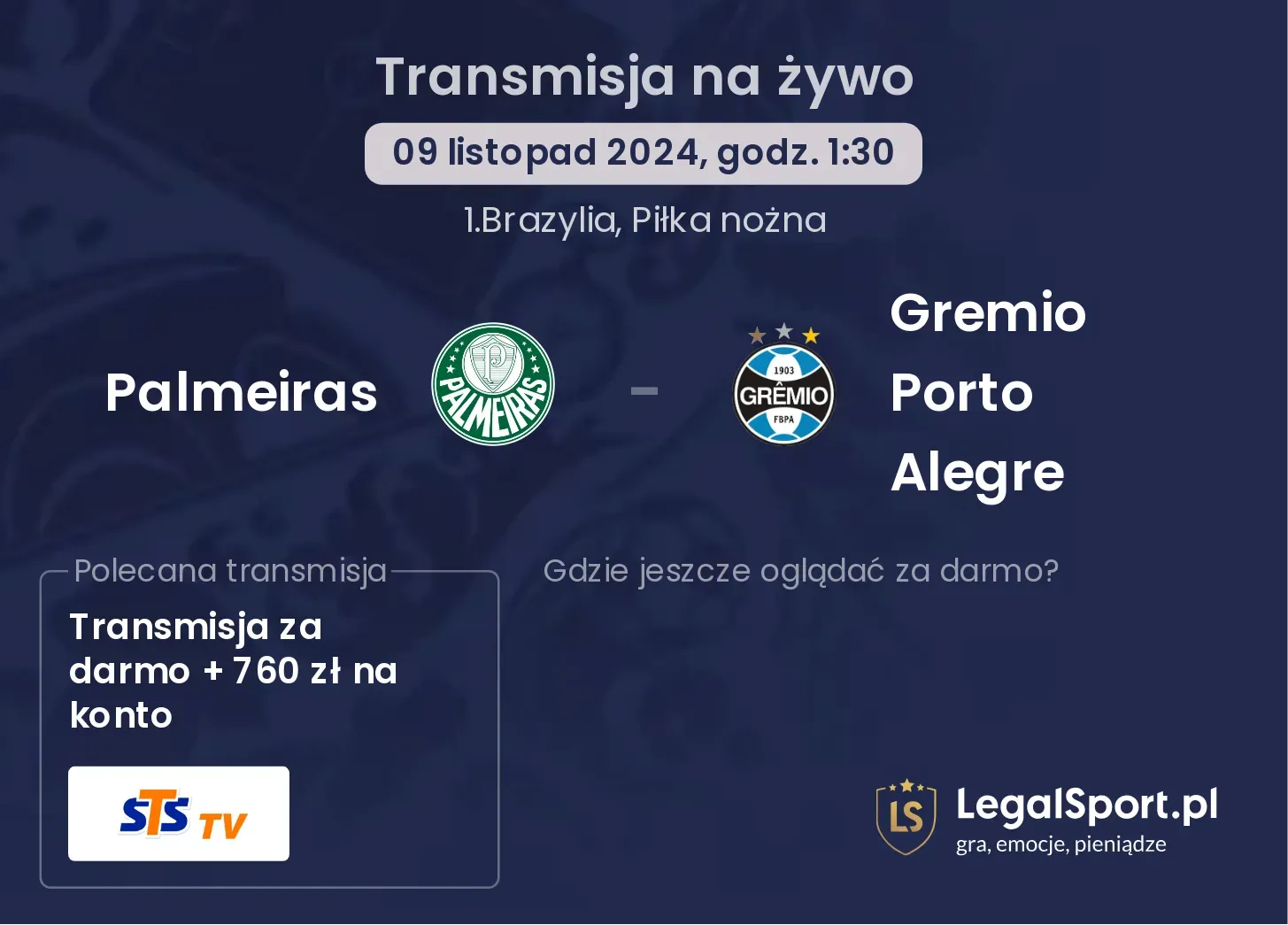 Palmeiras - Gremio Porto Alegre gdzie oglądać? 09.11, godz. 01:30