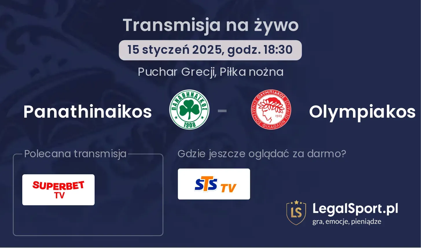 Panathinaikos - Olympiakos transmisja na żywo