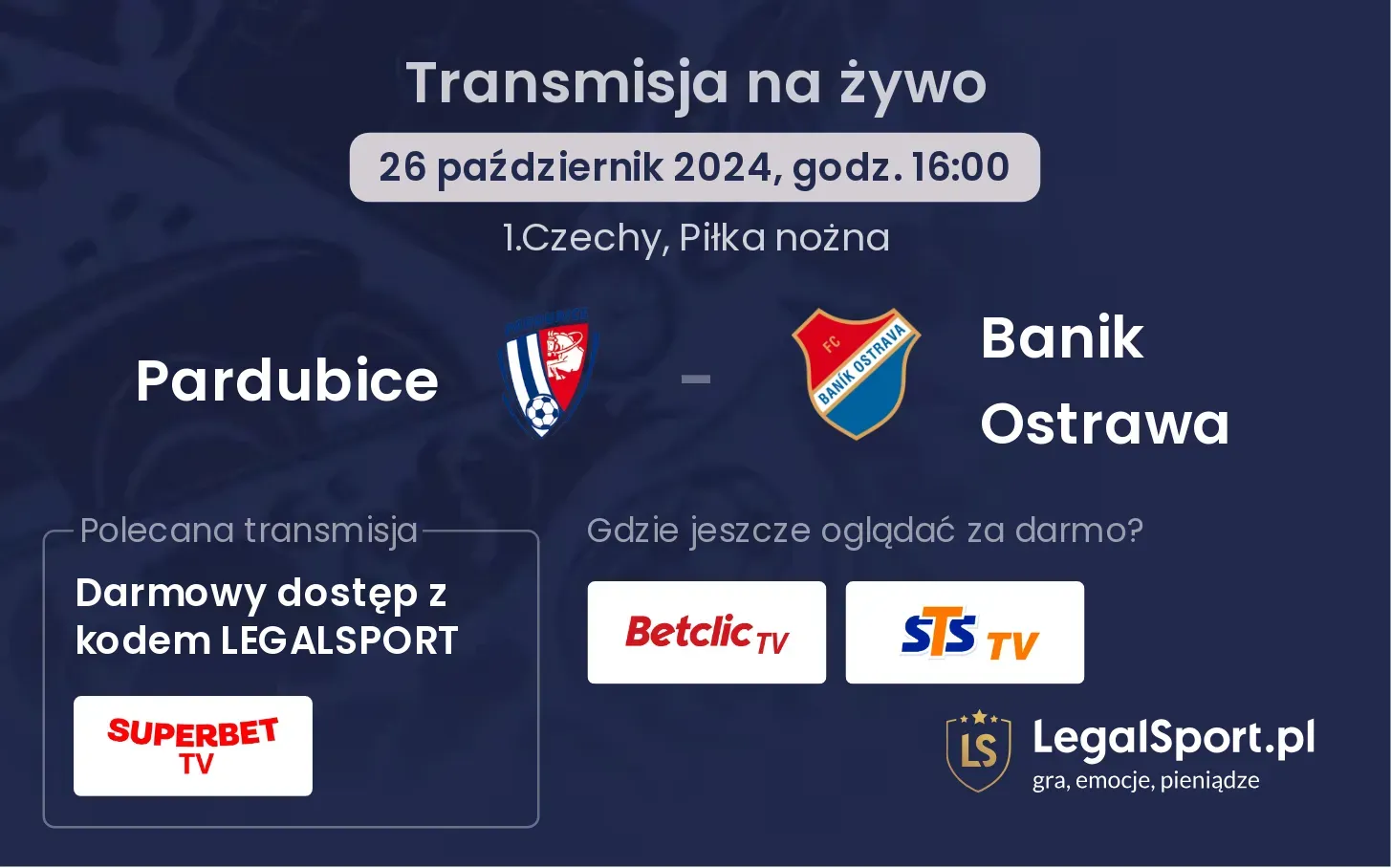 Pardubice - Banik Ostrawa transmisja na żywo