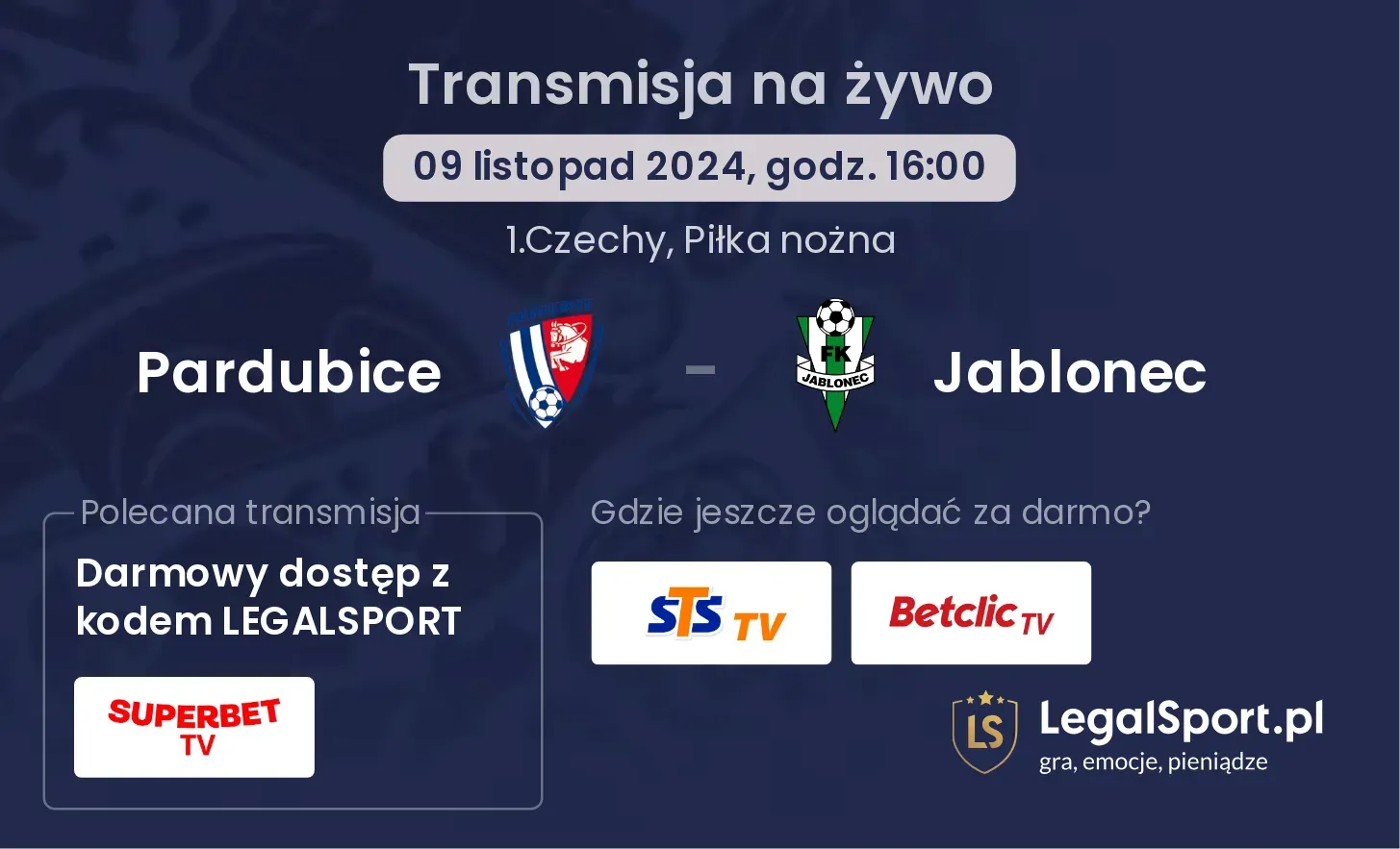 Pardubice - Jablonec transmisja na żywo