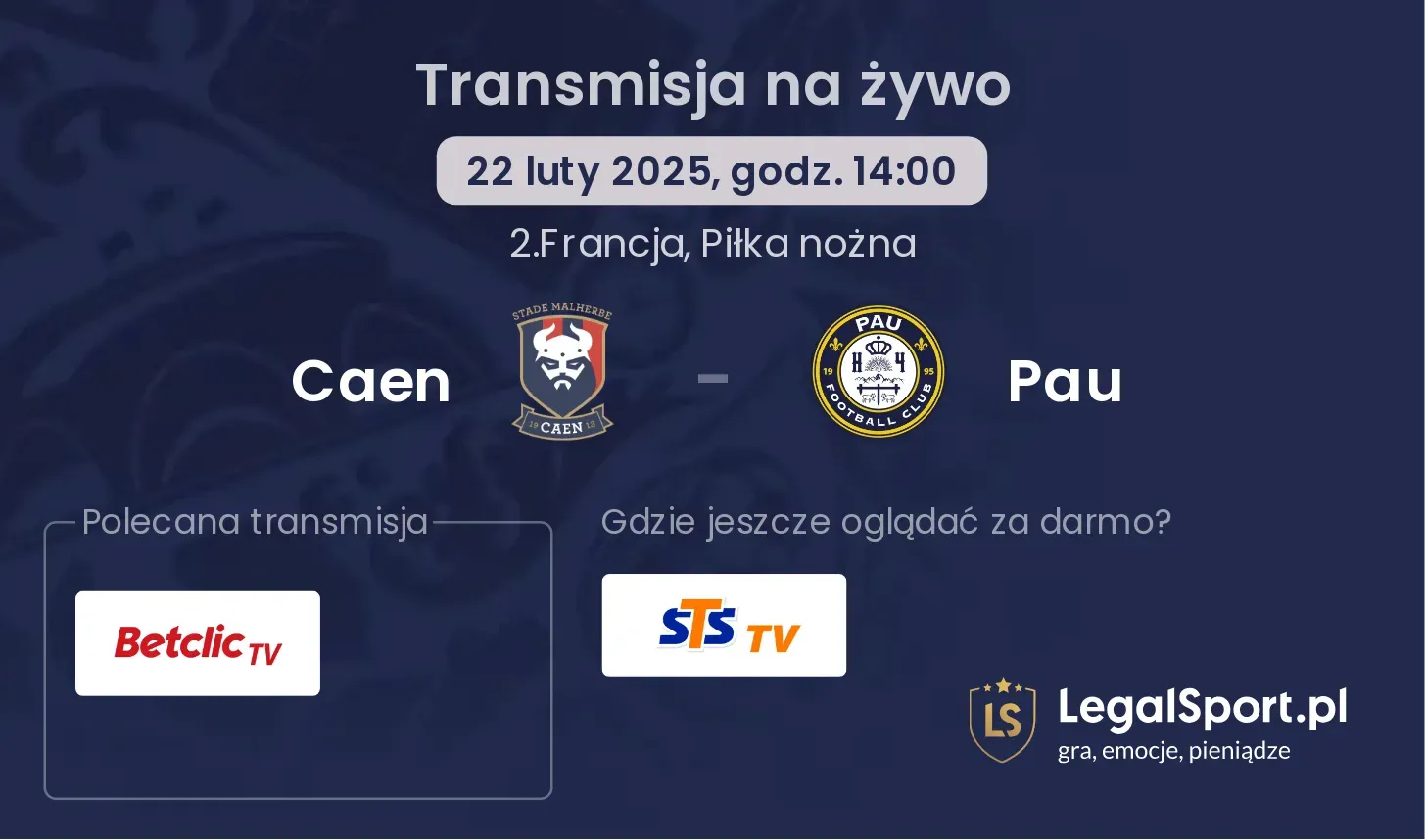 Pau - Caen transmisja na żywo