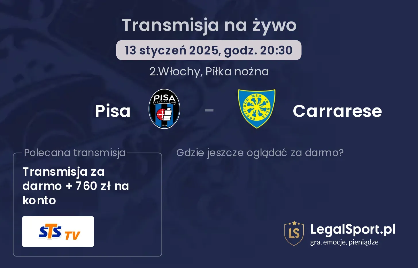 Pisa - Carrarese transmisja na żywo