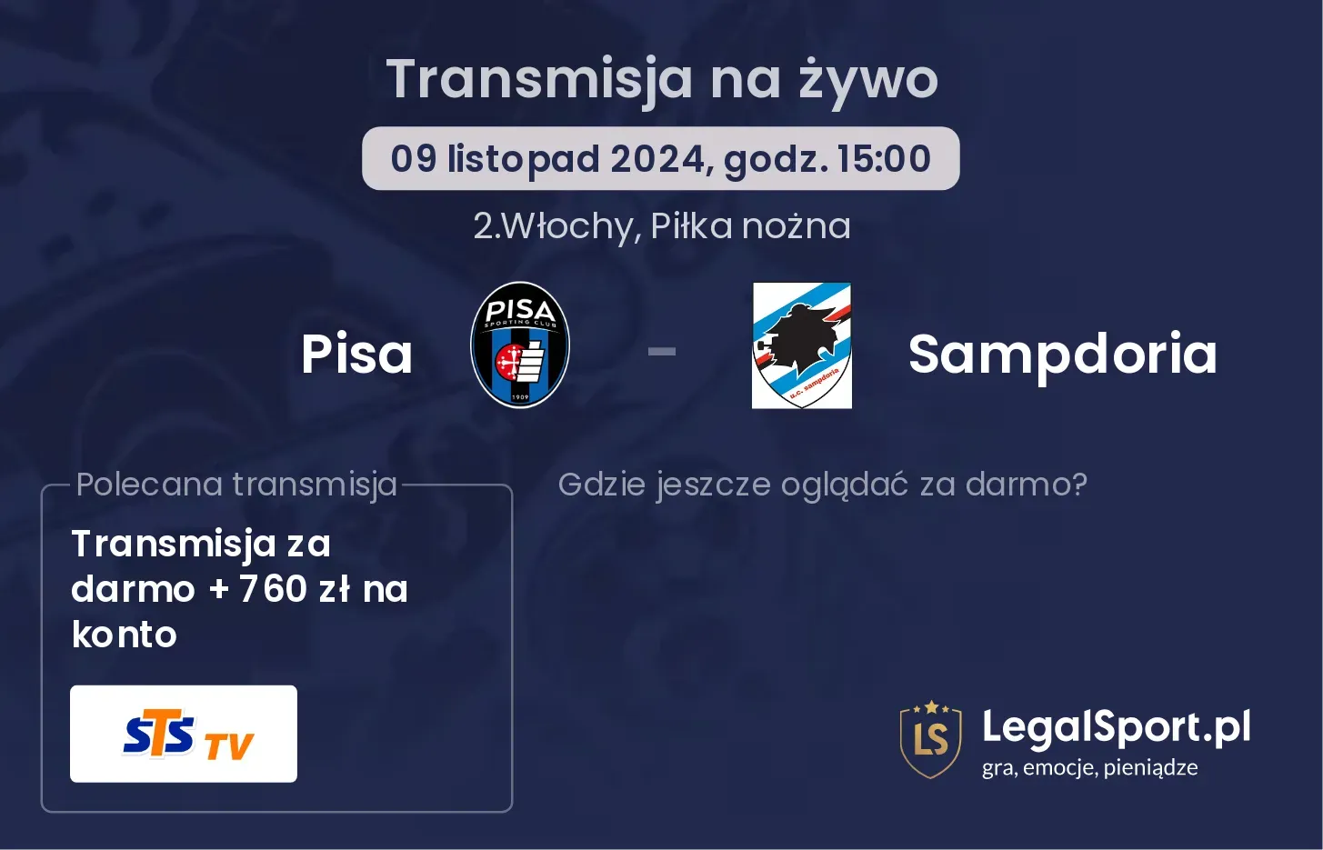 Pisa - Sampdoria transmisja na żywo