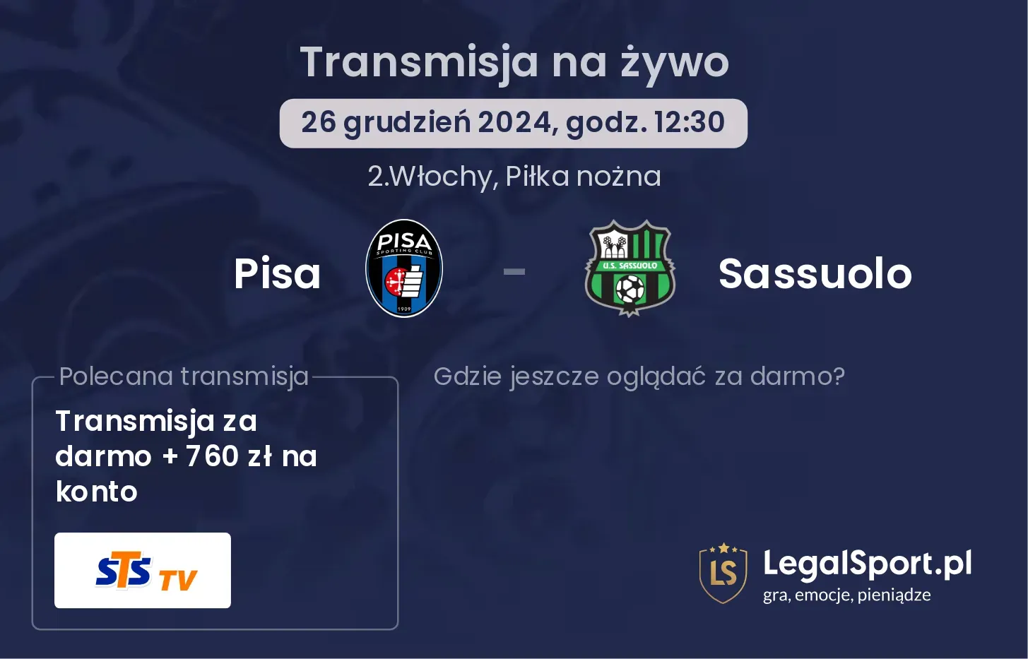 Pisa - Sassuolo transmisja na żywo