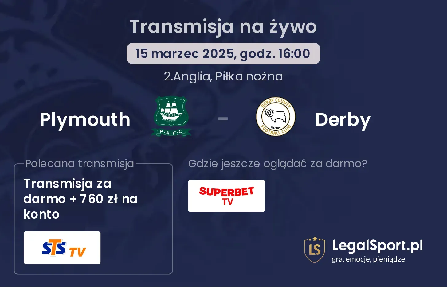 Plymouth - Derby transmisja na żywo