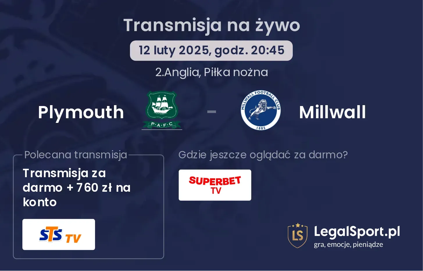 Plymouth - Millwall transmisja na żywo