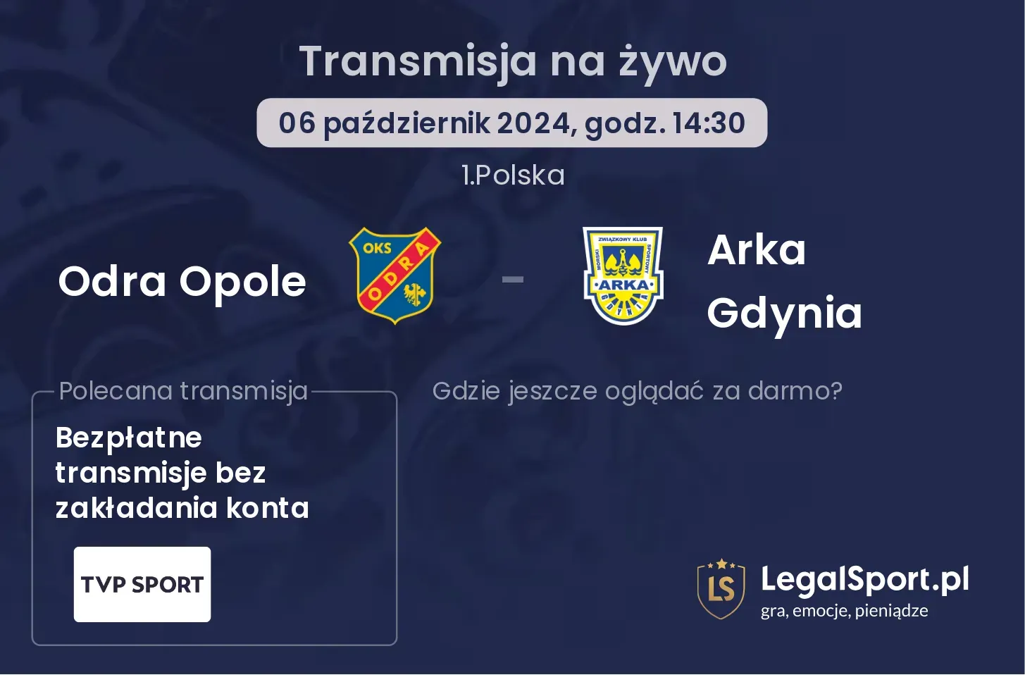 Odra Opole - Arka Gdynia transmisja na żywo