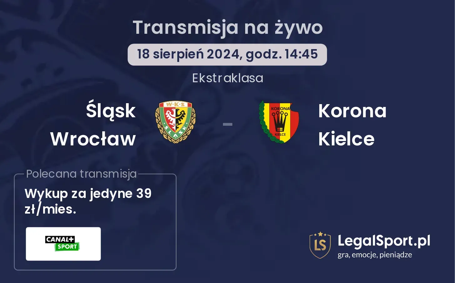 Śląsk Wrocław - Korona Kielce transmisja na żywo