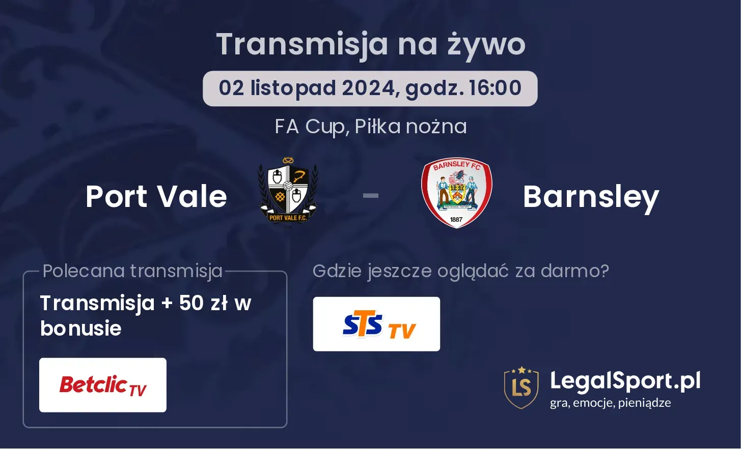 Port Vale - Barnsley transmisja na żywo