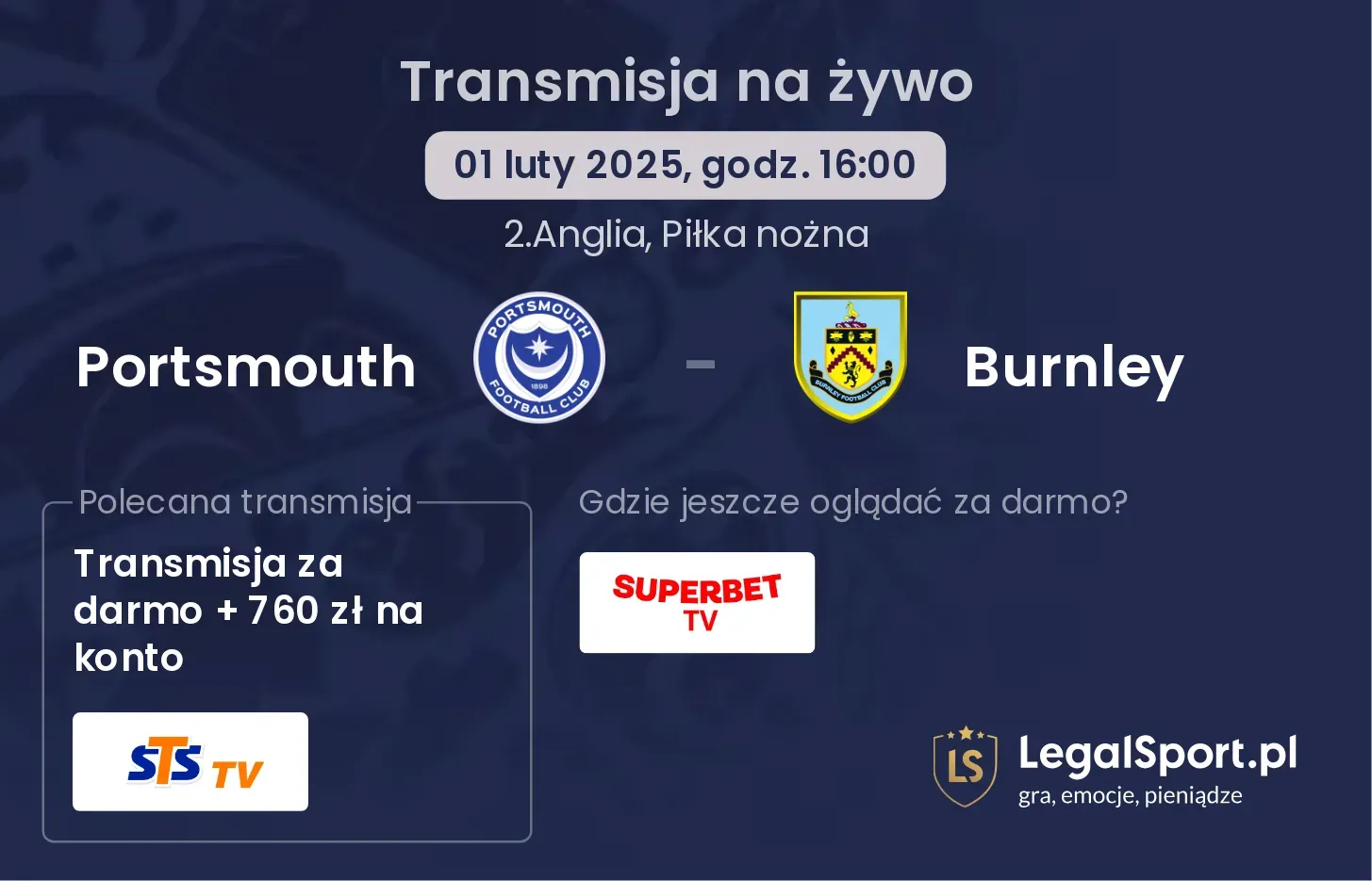 Portsmouth - Burnley transmisja na żywo