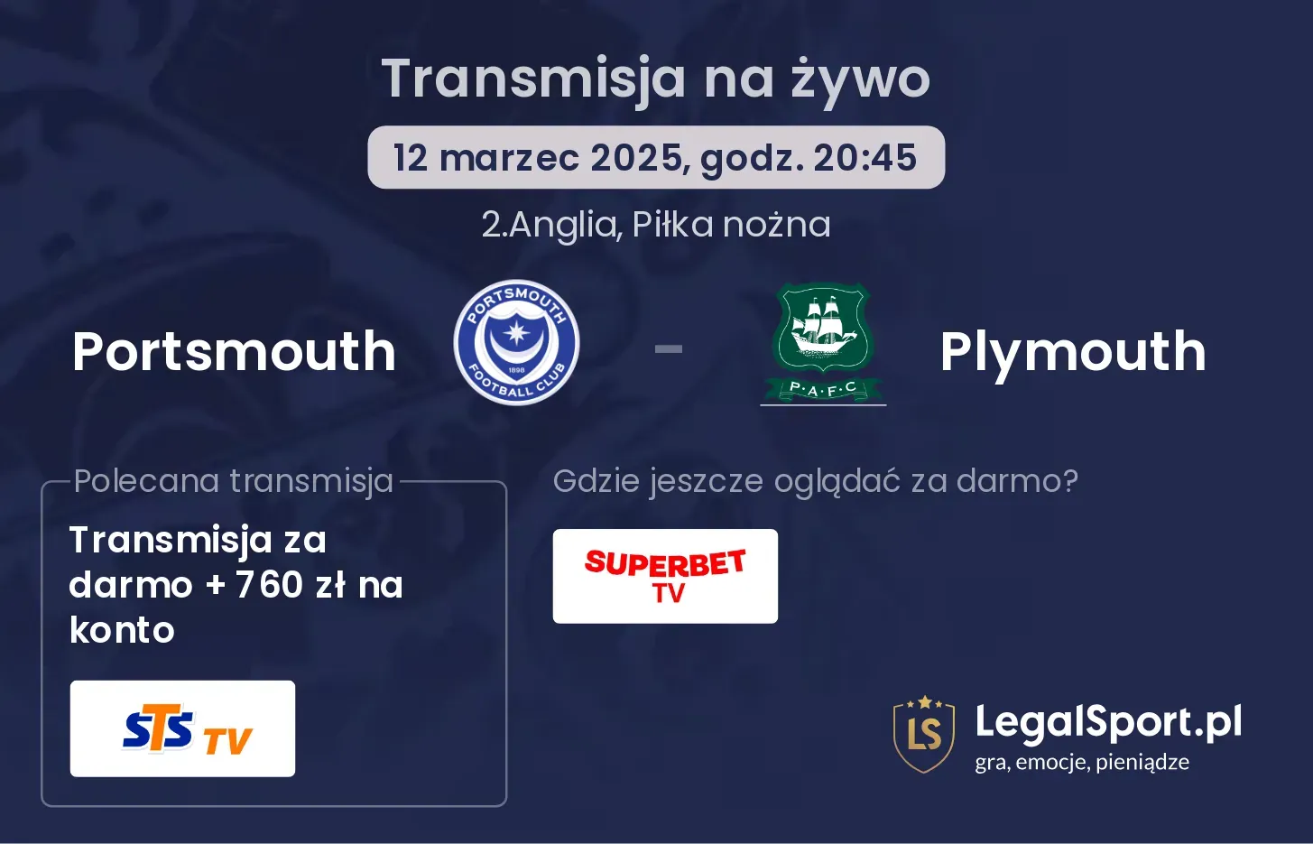 Portsmouth - Plymouth transmisja na żywo