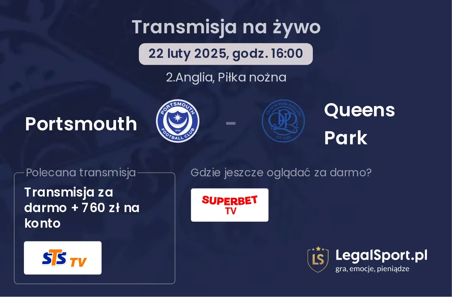 Portsmouth - Queens Park transmisja na żywo