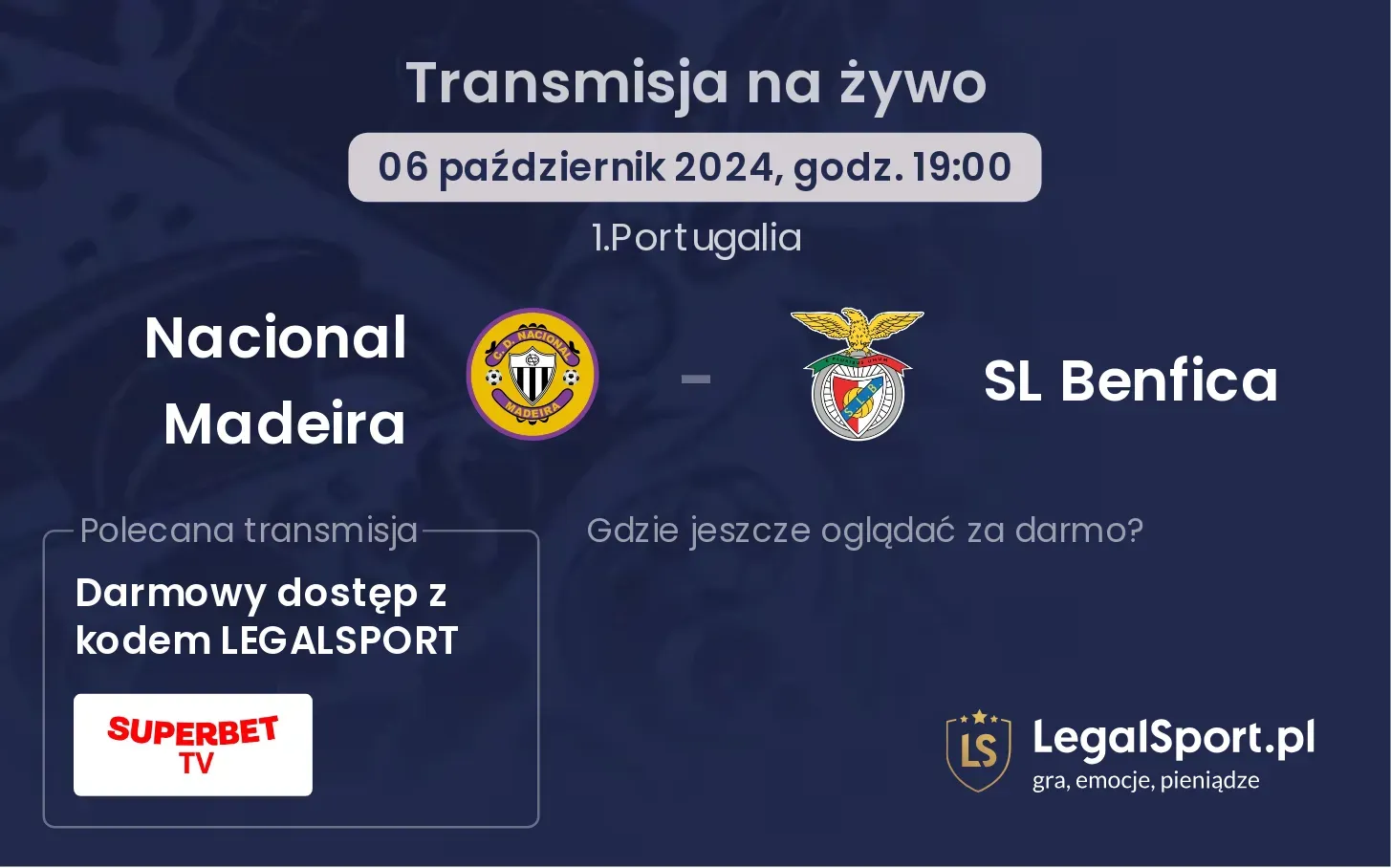 Nacional Madeira - SL Benfica transmisja na żywo